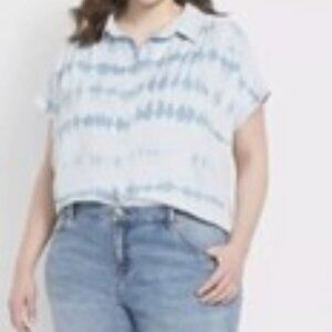 Lane Bryant Womens Shirt Plus Size 20 Blue Tie Dye Button NWT